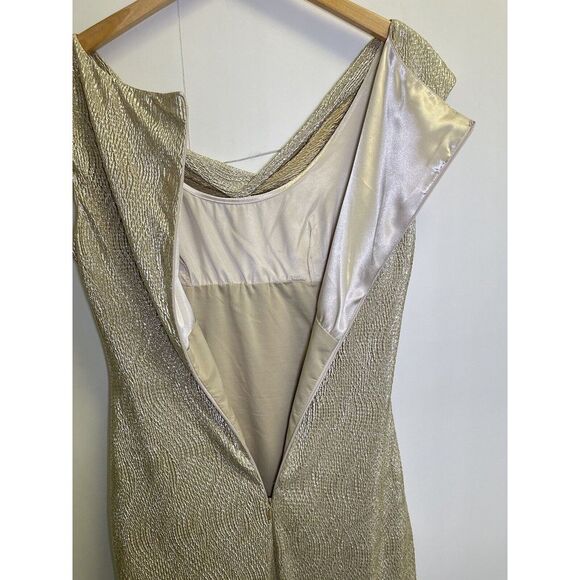 Ralph Lauren Golden Cocktail Shimmer Dress Women's Size 10 Cowl Neck Gathered - Picture 9 of 9